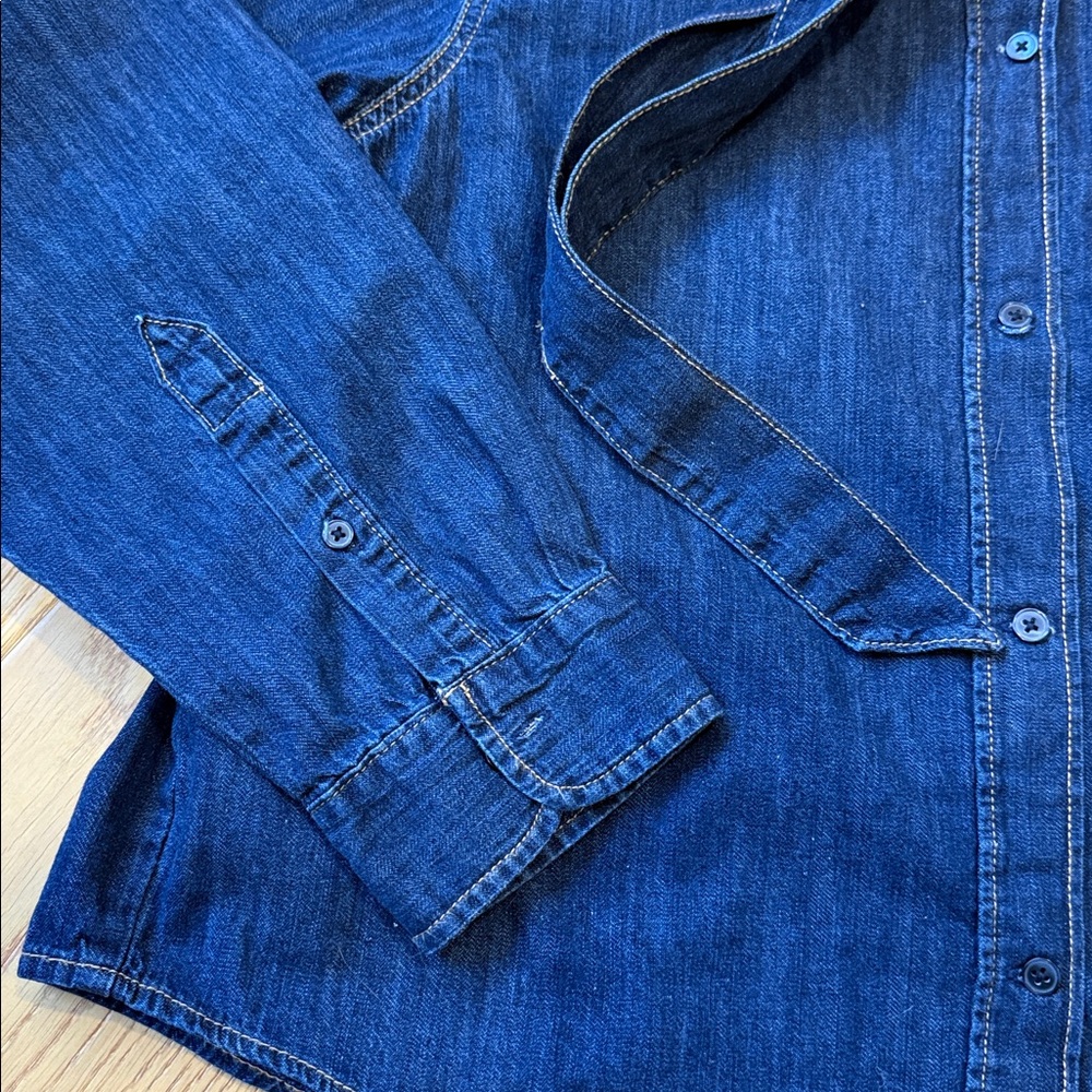 *Zara Denim Bow Shirt Top Long Sleeves Button Front Pocket Tie at Neck Medium - Picture 3 of 9